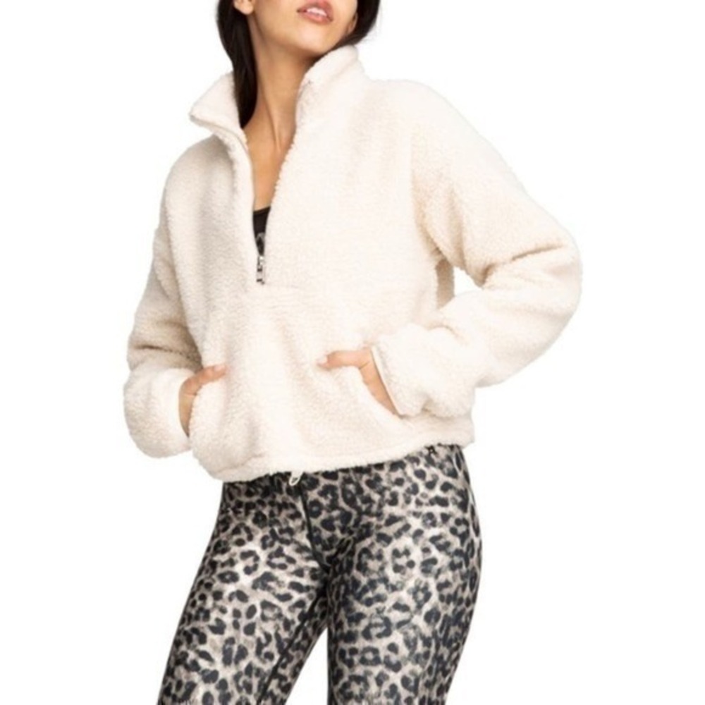 Good American High Pile Fleece Pullover in Bone Size 2 NWT